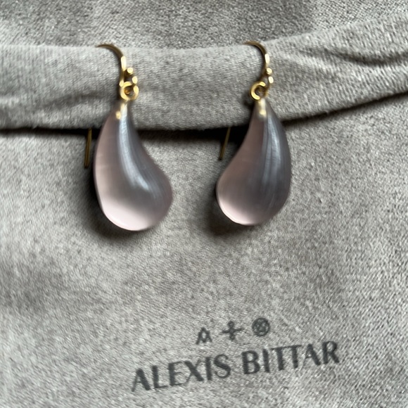 Alexis Bittar Rose Grey Lucite Dewdrop Earrings with Pouch! - Picture 4 of 11